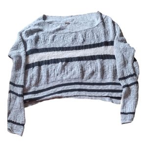 Free People Gray Oversized Knit Sweater with Gray and White Stripes, Size Small
